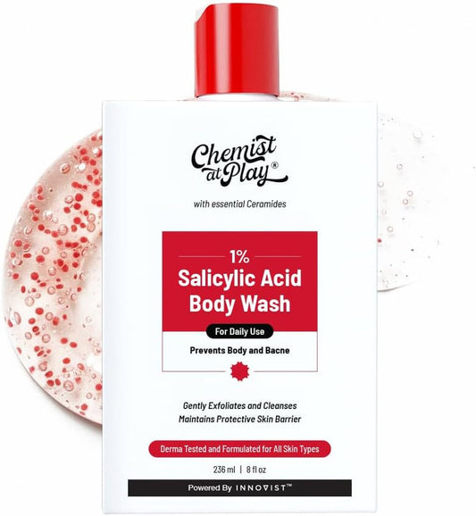 1% Salicylic Acid Body Wash | Helps Prevent Back & Body Acne Smoothens Bumpy Texture | for Sweaty Oily Normal and Dry Skin | Paraben and SLS Free | Suitable for Men and Women | 236 Ml